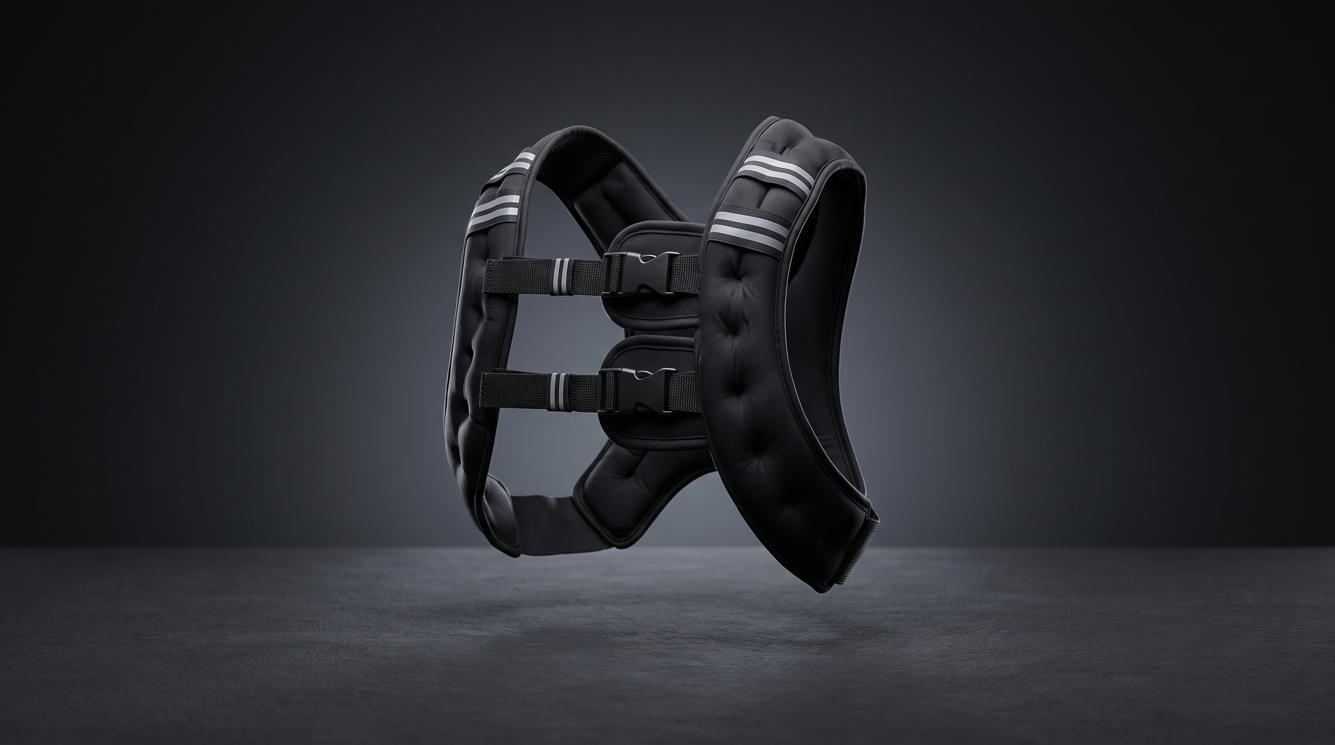 Adjustable weighted vest 8 to 30 lbs with reflective stripes, studio product shot