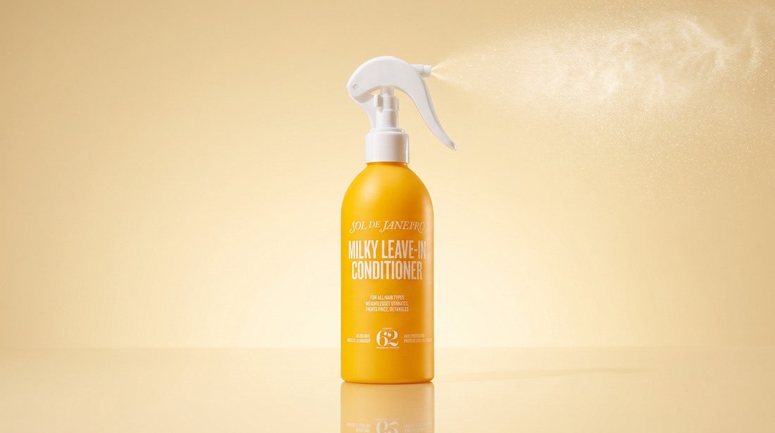 Sol de Janeiro Milky Leave-In Conditioner spray bottle in a clean studio hero shot