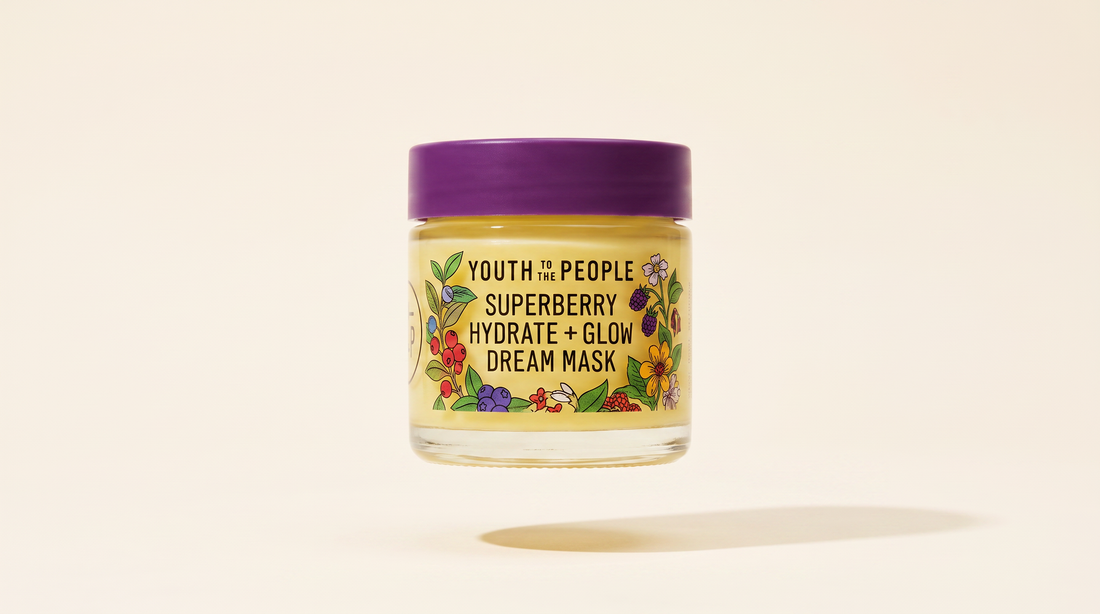 Youth To The People Superberry Dream Mask jar, studio product shot on cream background